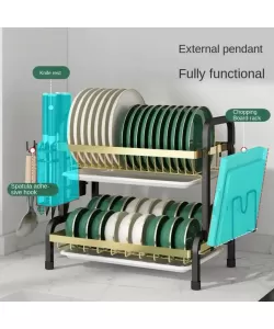 Organizator pentru Uscat Vasele 2 Nivele Auriu Negru