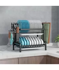 Organizator pentru Uscat Vasele 2 Nivele Negru