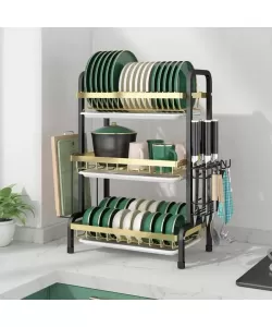 Organizator pentru Uscat Vasele 3 Nivele Auriu Negru