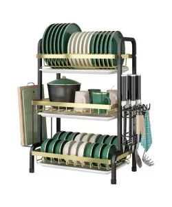 Organizator pentru Uscat Vasele 3 Nivele Auriu Negru