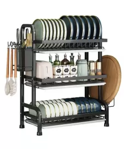 Organizator pentru Uscat Vasele 3 Nivele Negru