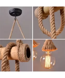 Pendul Bambusa 2x E27 Bambus si Franghie Maro Pendul Bambusa 2x E27 Bambus si Franghie Maro