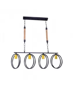 Pendul Doria, 4*E27, Negru cu Auriu, Metal si Sfoara, TG0018/4