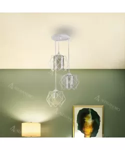 Pendul Flora, 3*E27, Metal, Alb cu Fumuriu, Sticla si Metal, 7879/3A