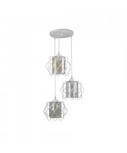 Pendul Flora, 3*E27, Metal, Alb cu Fumuriu, Sticla si Metal, 7879/3A