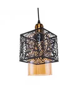 Pendul Floralis, 3*E27, Negru, Metal si Sticla