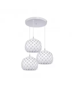 Pendul Nora, 3*E27, Alb, Metal si Cristal