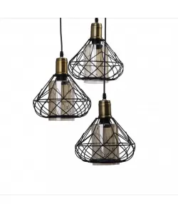 Pendul Petru, 3*E27, Negru, Metal si Sticla