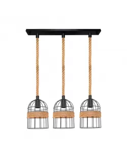 Pendul Savana, 3*E27, Metal si Franghie, Negru