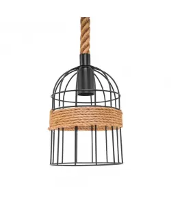 Pendul Savana, 3*E27, Metal si Franghie, Negru