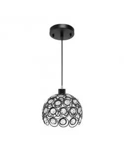 Pendul Soaresis, 1*E27, Negru, Metal si Cristal