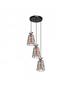 Pendul Tudor, 3*E27, Negru, Metal si Sticla, 4723/3