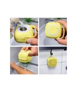 Perie de Baie cu Rezerva de Sampon/Sapun, 80 ml, Silicon, Galben/Roz/Verde - Galben