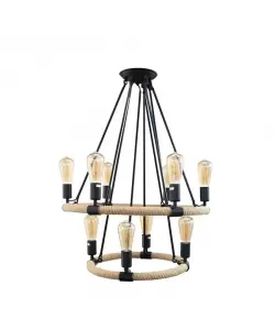 Lustra Rustica, 10*E27, Maro, Metal si Sfoara