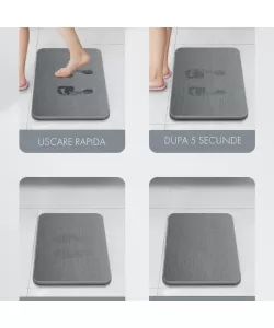 Placa de Baie din Diatomit, 45 cm, Antiderapant, Alb cu Model Marmorat