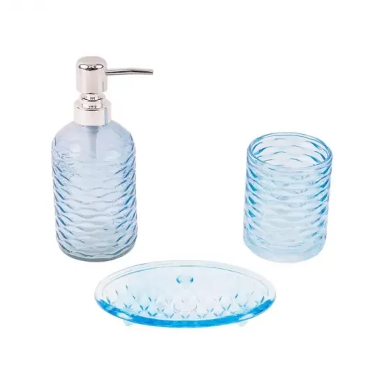 Set 3 Accesorii Baie, Albastru, Sticla Set 3 Accesorii Baie, Albastru, Sticla