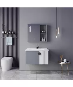 Set Mobilier pentru Baie 60x40cm 3 Piese Gri Alb