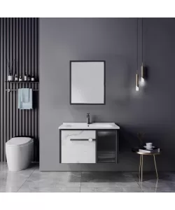 Set Mobilier pentru Baie 60x47cm 3 Piese Negru Alb