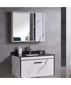 Set Mobilier pentru Baie 60x48cm 3 Piese Negru Alb