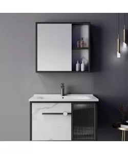 Set Mobilier pentru Baie 80x47cm 3 Piese Negru Alb