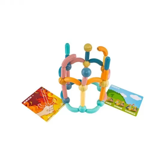 Set tip Puzzle cu Forme Geometrice cu Magneti, 68 Piese, Multicolor, Plastic si Magneti