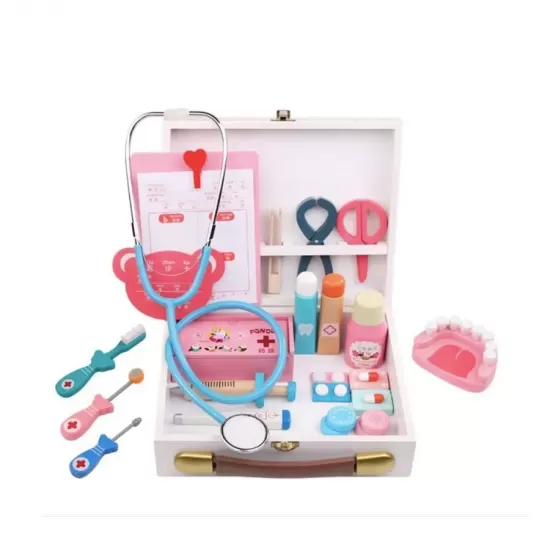 Set tip Ustensilele Micului Denstist, 20 Piese, Multicolor, Lemn si Plastic