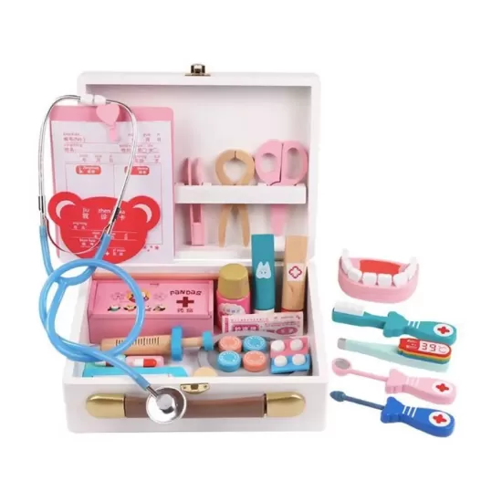 Set tip Ustensilele Micului Denstist, 20 Piese, Multicolor, Lemn si Plastic