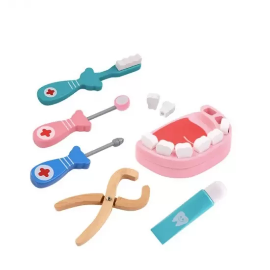 Set tip Ustensilele Micului Denstist, 20 Piese, Multicolor, Lemn si Plastic