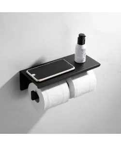 Suport Dublu Hartie Igienica cu Suport Telefon/Parfum Negru GJ603