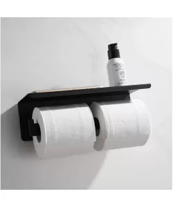 Suport Dublu Hartie Igienica cu Suport Telefon/Parfum Negru GJ603