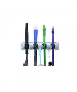 Suport Multifunctional de Perete, 4 Spatii si 5 Cuiere, Gri, Plastic