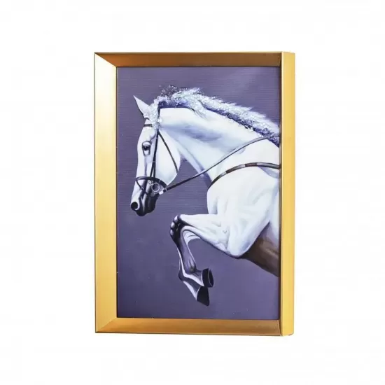 Tablou Cal Alb cu Coama Alba 43x33cm, Rama Aurie, TBL19/AU