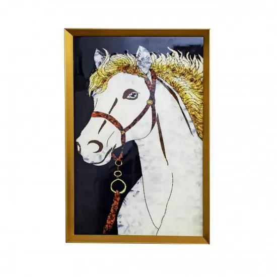 Tablou Cal cu Coama Aurie 61x41cm, Rama Bronz/Rama Aurie, TBL8/BZ - Bronz