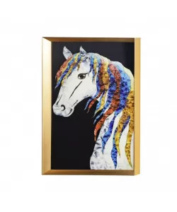 Tablou Cal cu Coama Multicolora 61x41cm, Rama Aurie/Rama Bronz, TBL7/AU - Auriu