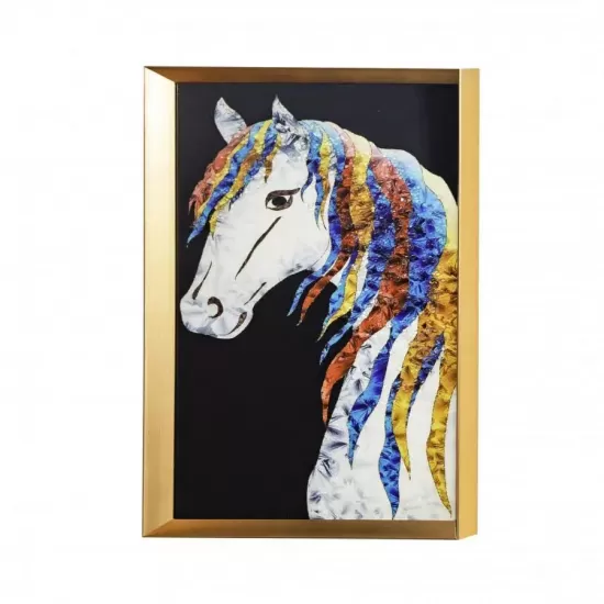 Tablou Cal cu Coama Multicolora 61x41cm, Rama Aurie/Rama Bronz, TBL7/AU - Auriu