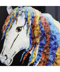 Tablou Cal cu Coama Multicolora 61x41cm, Rama Aurie/Rama Bronz, TBL7/AU - Auriu