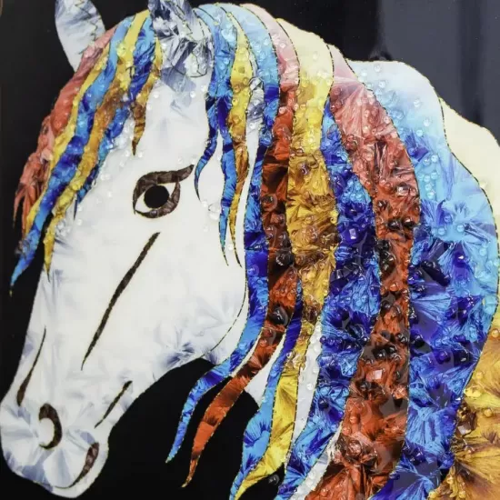 Tablou Cal cu Coama Multicolora 61x41cm, Rama Aurie/Rama Bronz, TBL7/AU - Auriu