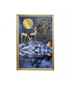 Tablou Cerbi Sub Clar de Luna 61x41cm, Rama Aurie, TBL12/AU