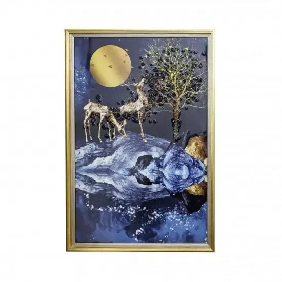 Tablou Cerbi Sub Clar de Luna 61x41cm, Rama Aurie, TBL12/AU