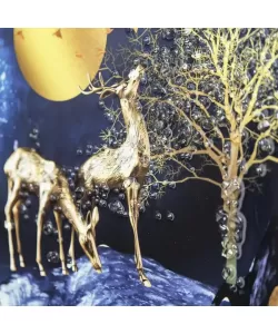 Tablou Cerbi Sub Clar de Luna 61x41cm, Rama Aurie, TBL12/AU