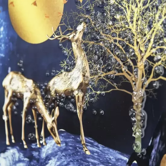 Tablou Cerbi Sub Clar de Luna 61x41cm, Rama Aurie, TBL12/AU