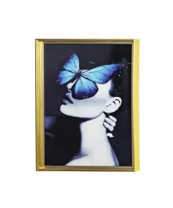 Tablou Femeia cu Fluture Turcoaz 61x41cm, Rama Aurie, TBL13/AU