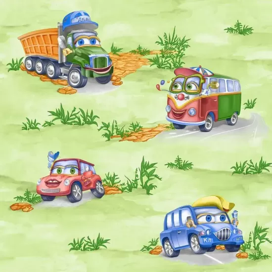 Tapet pentru Copii cu Masinute Verde Deschis, 41602