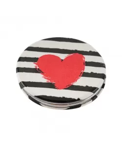 Oglinda de Buzunar cu Inimioara si Dungulite, Alb, Negru si Rosu, Piele Ecologica si Metal