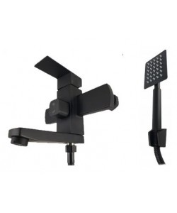 Baterie cada (EURO) BLACK din otel inoxidabil, Monocomanda, Furtun dus 150cm MIXXUS KUB-009