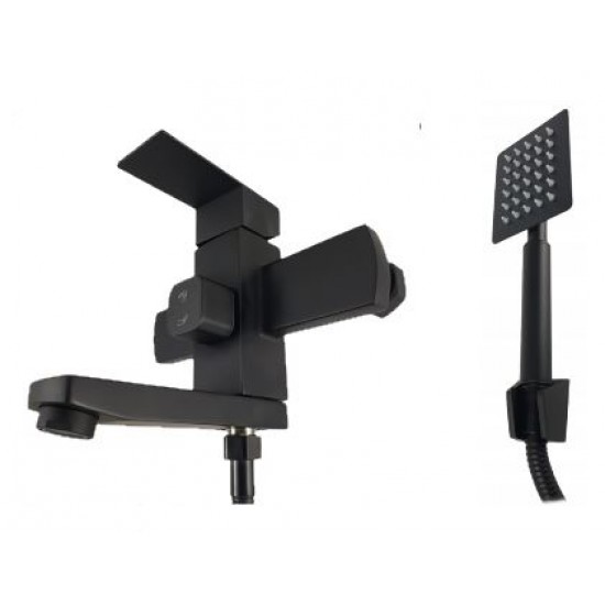 Baterie cada (EURO) BLACK din otel inoxidabil, Monocomanda, Furtun dus 150cm MIXXUS KUB-009