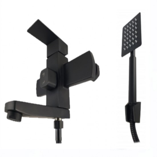 Baterie cada (EURO) BLACK din otel inoxidabil, Monocomanda, Furtun dus 150cm MIXXUS KUB-009