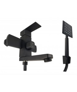 Baterie cada (EURO) BLACK din otel inoxidabil, Monocomanda, Furtun dus 150cm MIXXUS KUB-009