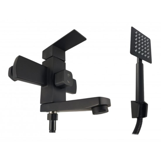 Baterie cada (EURO) BLACK din otel inoxidabil, Monocomanda, Furtun dus 150cm MIXXUS KUB-009