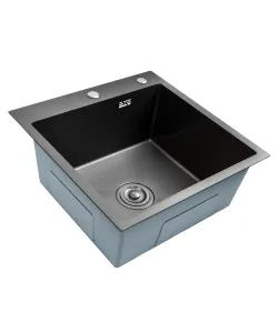 Chiuveta bucatarie BÖHM BH5050BA, inox alimentar SUS304, 500 x 500 x 220 mm, finisaj Negru, sifon inclus
